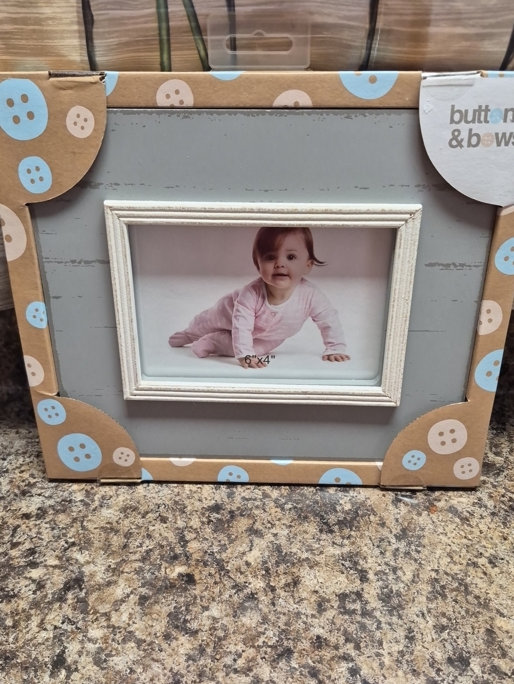 New. Button & Bow Gray and White Picture Frame - Home Accents